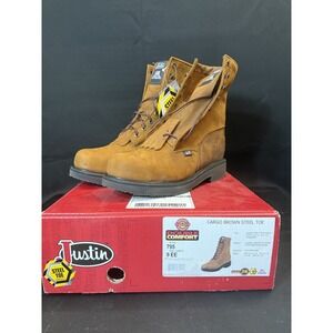 NEW‎ Justin Cargo Brown Steel Toe 9EE lace up #795